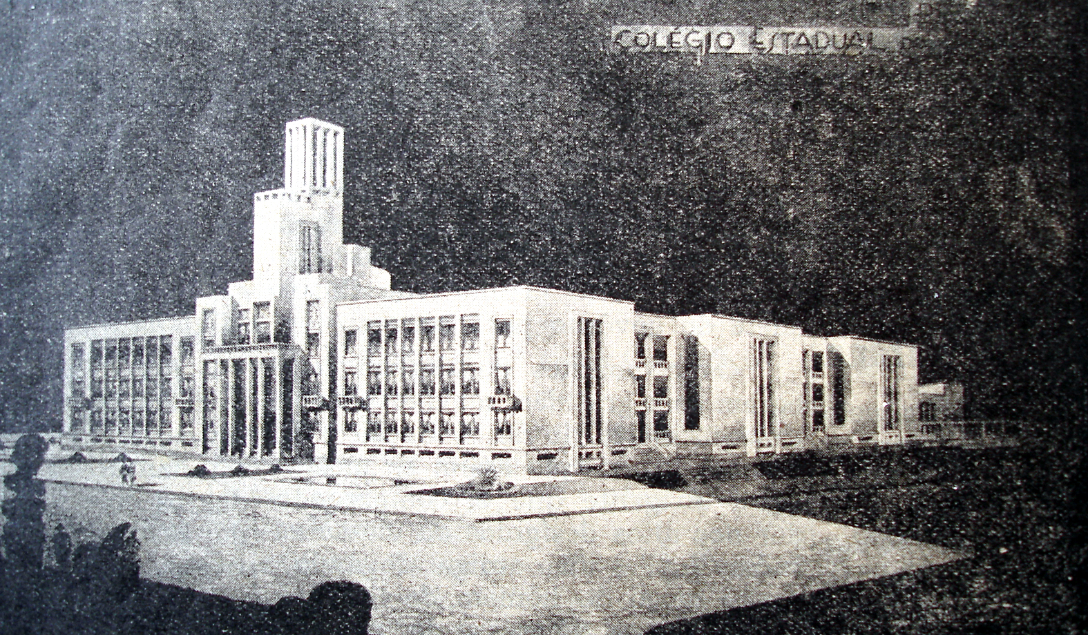 Perspectiva da nova sede do Colégio Estadual do Paraná projetado para a Praça Santos Andrade, que não foi construída.