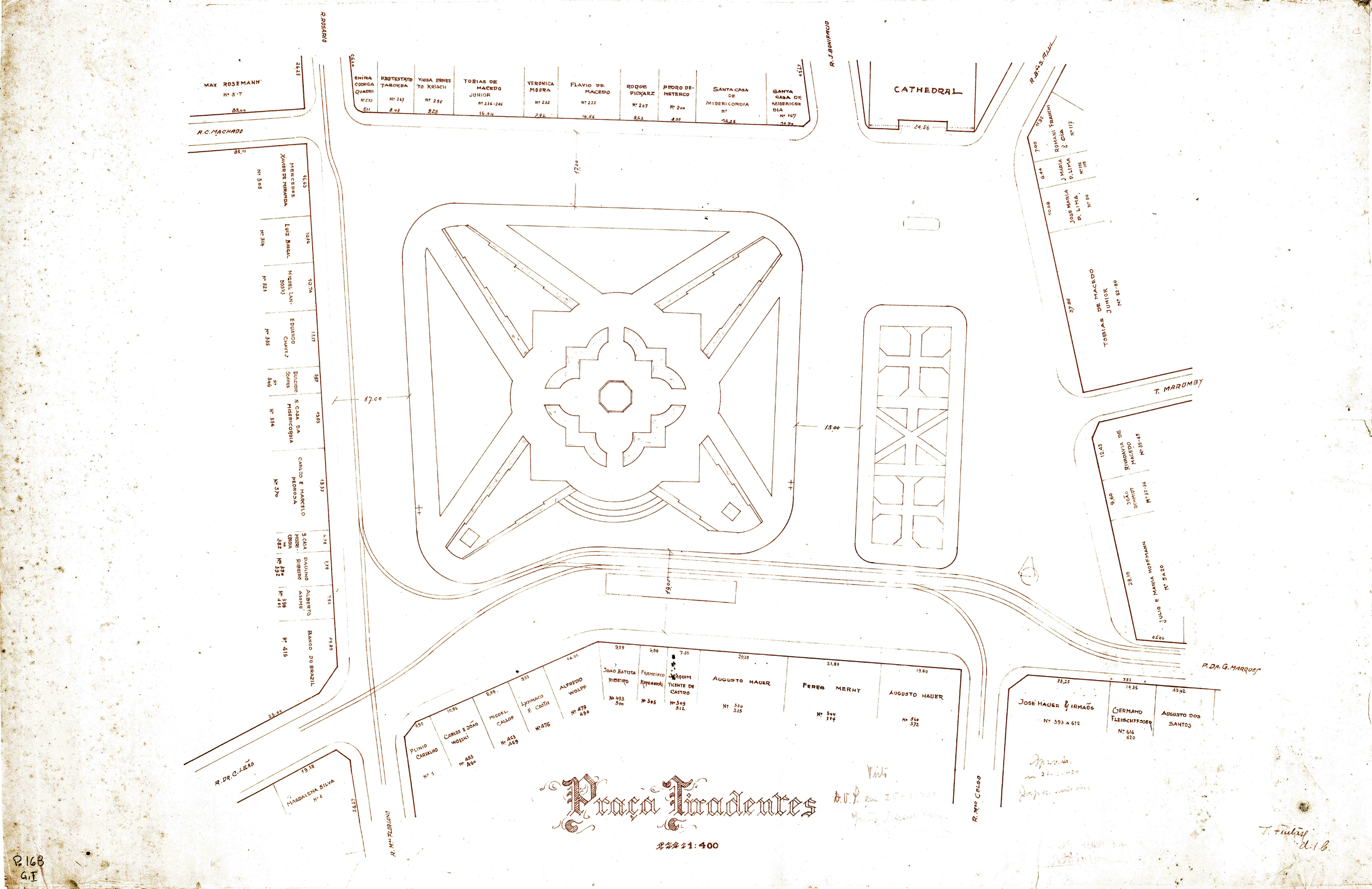 Planta da Praça Tiradentes em 1937.
