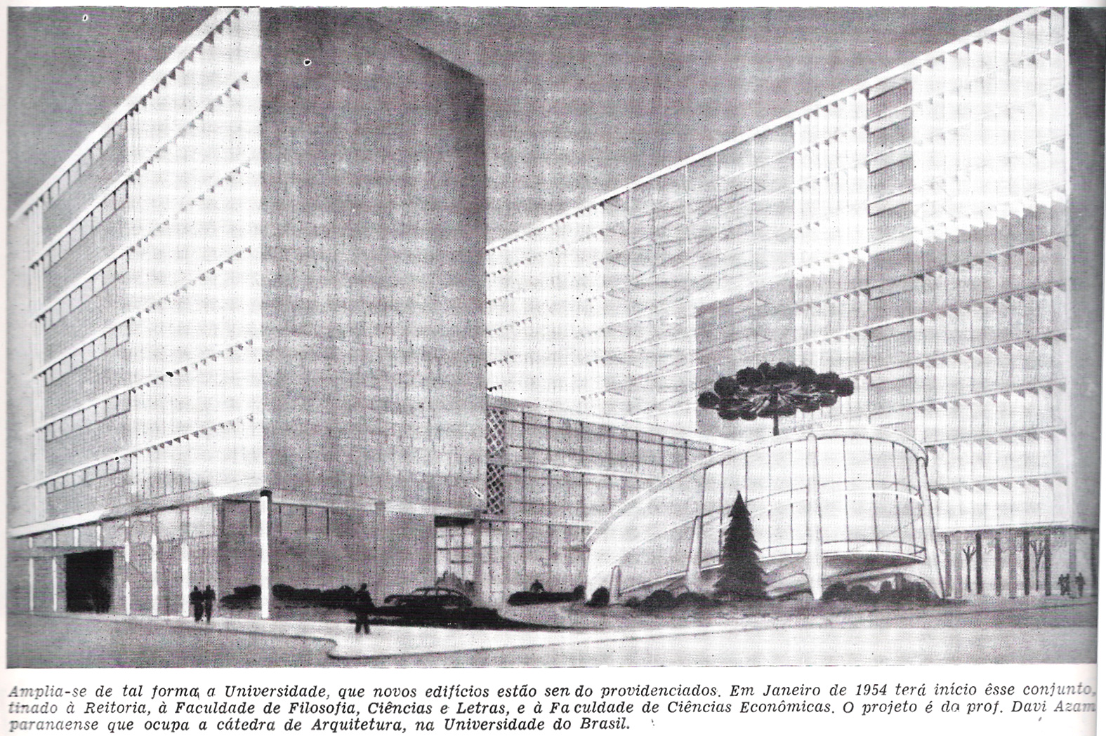Perspectiva do conjunto arquitetônico da Reitoria da UFPR.
